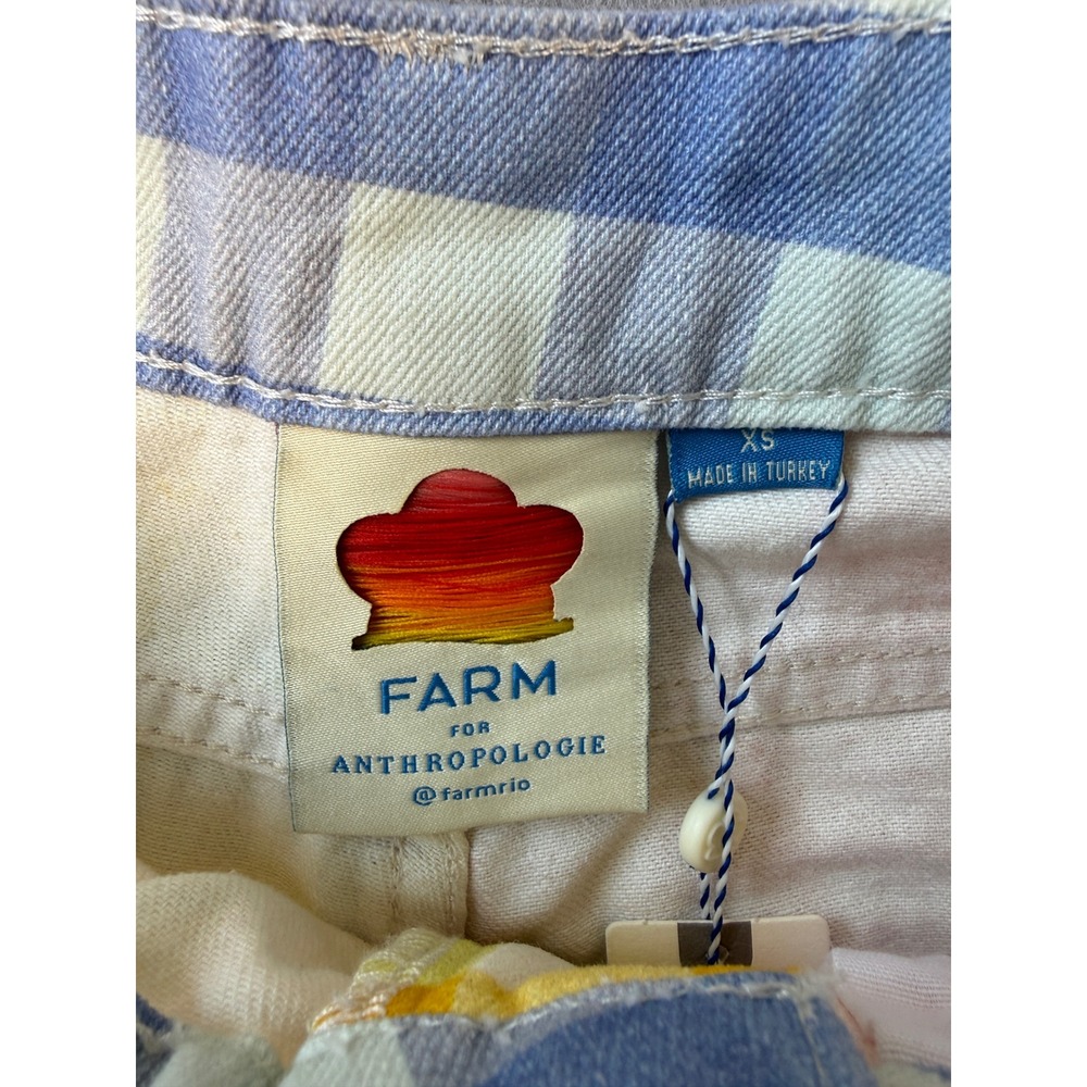 Farm Rio for Anthropologie Gingham Colorblock Denim Shorts Yellow Orange XS NEW - Picture 5 of 8
